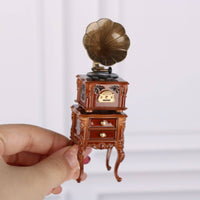 Miniature Gramophone Ornate Details Vintage Gramophone Model Compact Size Vintage Phonograph for Study, Bookshelf