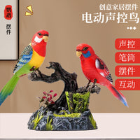 513 Sound-Activated Twin Budgerigar Toy with Recording and Fake Tree