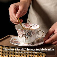 European Design Gold Border Teacup Elegant Design Floral Ceramic Teacup and Dish Drinkware Easy to Clean for Home Decoration