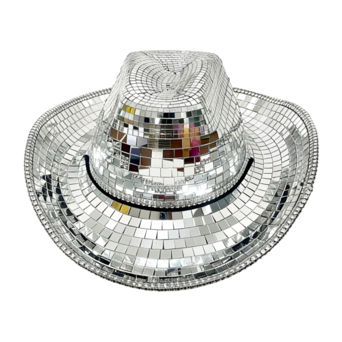 Reflective Cowboy Hat with Mirror Tiles Dazzling Disco Ball Cowboy Hat Glittery Stylish for Festivals