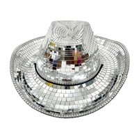Reflective Cowboy Hat with Mirror Tiles Dazzling Disco Ball Cowboy Hat Glittery Stylish for Festivals