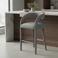 High Back Bar Stool Solid Wood Frame Upholstered Counter Stool Luxury Style Modern Curved Back Bar Chair for Kitchen, Dining Room