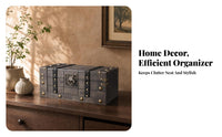 Rivet Details Decorative Storage Chest Distressed Gray Vintage Wooden Chest