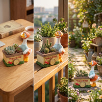 Compact Goose Planter Rustic Resin Planter with Goose Charming Flower Pot Ornament Funny for Plant Lovers, Desk