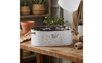 Rustic Oval Iron Flower Pot Vintage Style Distressed White Planter
