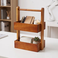 Desktop Organizer with Handle Compact Desk Organizer Shelf Space-Saving Two-Tier Storage Rack for Vanity, Washroom Counter