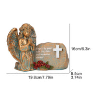 Angel Statue with Cross Embossed Solar Angel Statue Resin for Patio