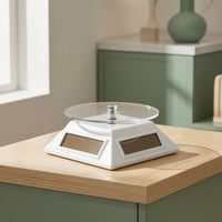 Display Stand with Solar Panels 360 Degree Solar Display Turntable Clear Top Compact for Jewelers, Jewelry Store, Retail Window