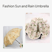 Lace Embroidery Folding Umbrella, UPF50+ Sun & Rain Parasol