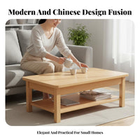 Modern Chinese Design 2-Tier Rectangular Table with Storage Shelf Two-Tier Coffee Stand Space Saving Living Room Furniture Multi-Functional for Small Apartment Dwellers, Homeowners, Interior Decorators, Lounge Area, Office