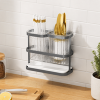 Carbon Steel Kitchen Utensil Holder, Double Compartment Cutlery Drainer, Countertop Storage, Modern Design