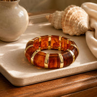Glossy Marbled Resin Bracelet Polished Stretch Bangle Slip-on Chunky Bangle Bracelet Stretchy