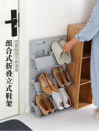 多层可叠加简易鞋架子宿舍鞋柜家用放门口鞋子收纳神器壁挂置物架 灰色2个组合装【送背胶可壁挂】