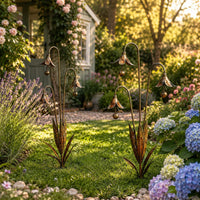 Rusted Weathered Copper Stake Curved Metal Floral Stake Floral Silhouette Bloom Chime Garden Ornament