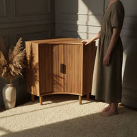 Corner Storage Cabinet with Sliding Doors Fluted Corner Cabinet with Sliding Doors Compact Credenza for Living Room, Bedroom, Office