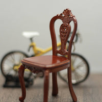 Dollhouse Chair with Carved Backrest Ornate Miniature Backrest Chair Micro for Collectors