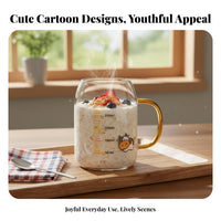 children's Measuring Mug Includes Straw Glass Drinking Glass with Handle Heat Resistant Child S Cartoon Cup for Young Children, Parents, Mealtime