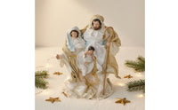 Vertical Display Tabletop Nativity Figurine Satin-Like Holy Family Figurine Resin and Fiber Holy Family Figurines Round Base for Desktop, Shelf