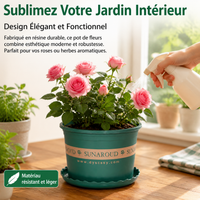 Large Size Outdoor Planter, Sturdy Synthetic Material Flower Pot, Dark Green for Balcony, No Saucer