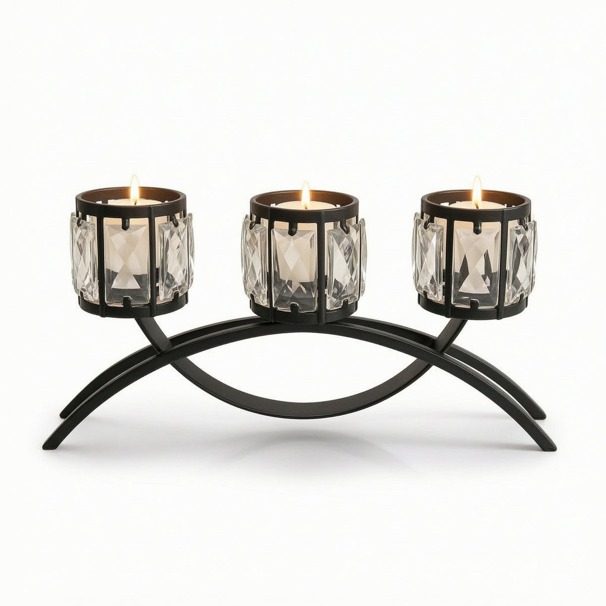 Elegant Candle Holder with Crystal Panels Decorative Centerpiece Candle Holder Modern Classic Candelabra with Three Arms Slimline for Brides, Dining Table