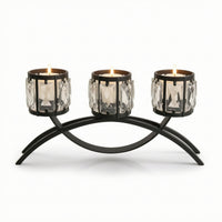 Elegant Candle Holder with Crystal Panels Decorative Centerpiece Candle Holder Modern Classic Candelabra with Three Arms Slimline for Brides, Dining Table