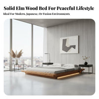 Minimalist Design Japanese Design Tatami Bed Elm Wood Bed Frame Bedroom Furniture for Minimalists, Hotel Owners, Homeowners, Guest Room, Apartment