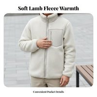Warm Lambswool Coat Windproof Zip up Sherpa Jacket Loose Fit Stand Collar Teddy Jacket Zippered Pockets for Couples, Adults, Autumn, Fall Season, Daily Wear, Casual Outings