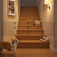 No-Drill Dog Barrier Panel Black Mesh Pet Gate Rectangular Grid Mesh Dog Barrier Iron for Doorways, Room Openings