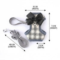 Cat Harness and Leash Set, Textile Vest Small Dog Harness for Outdoor Walking, Adjustable Kitten Harness for Trips, Bow Tie Accent and Plaid