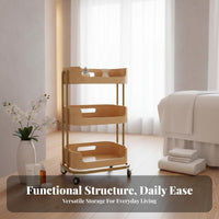 Wooden Beauty Trolley Minimalist Rustic Design 3 Tier Rolling Cart Solid Wood Trays Salon Trolley Cart for Facial Care Facility, Wellness Center