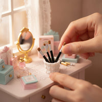 Realistic Miniature Makeup Brushes with Container Exquisite Miniature Makeup Set Cute Mini Storage Case Safe for Desktop Display