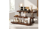Three-Tier Storage Display Rack Walnut Wood Desktop Shelf Stand Compact