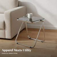 Foldable Clear Folding End Table Transparent Top Clear Occasional Table Space-Saving Accent Furniture Minimalist Design for Content Creators, Apartment Dwellers, Homeowners, Living Room, Photo Studio, Bedroom, Home Office