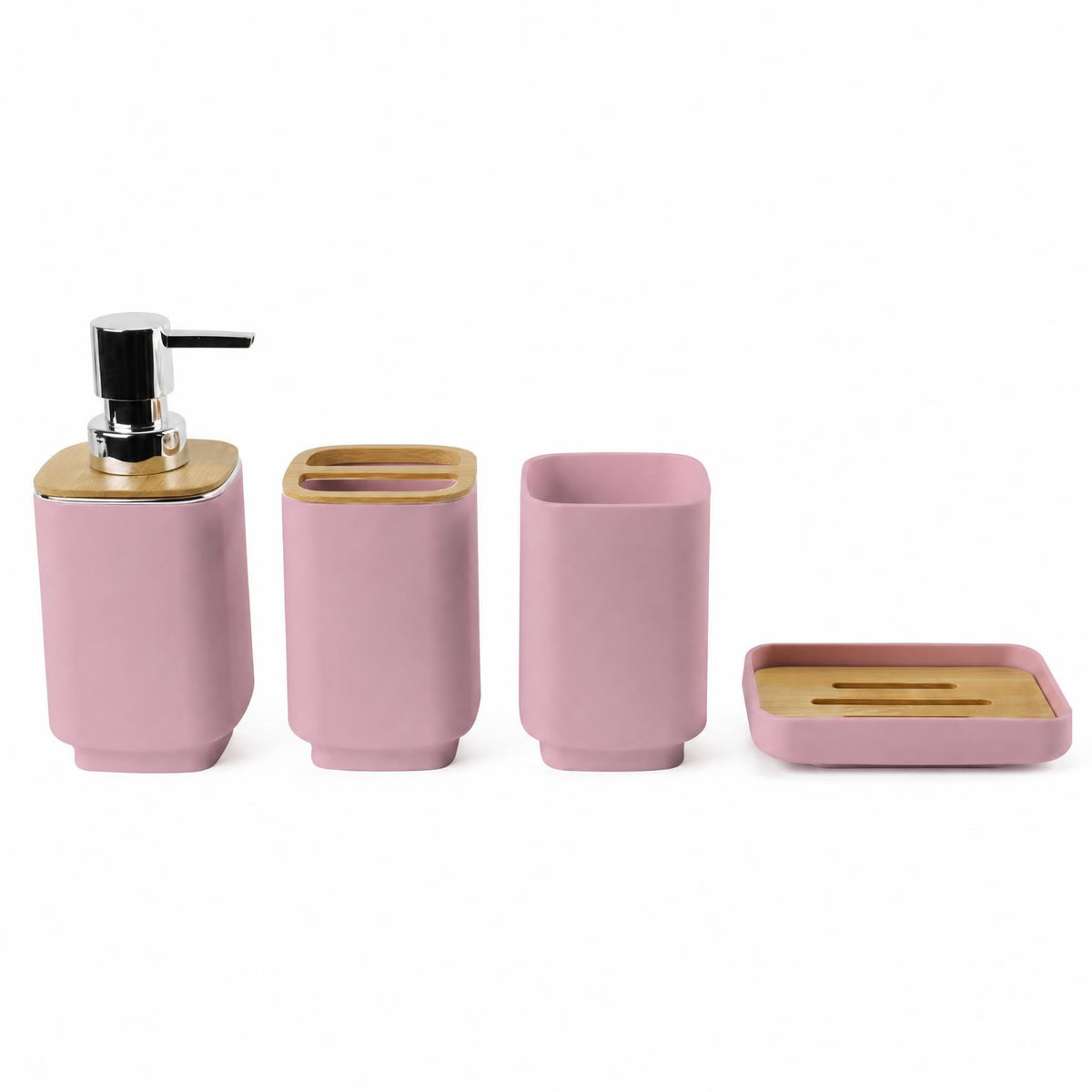4 Pieces Bathroom Countertop Tray Set Drainage Cutouts 4 Piece Bathroom Accessory Set Bamboo Accent Home Organization Toiletry Organizer Minimalist Design for Washroom