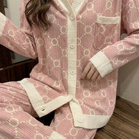 Pyjamas for Women Three Piece Nightwear Set with Long Sleeve Collared Design, Thickened Polyester Pajama for Autumn Winter Home Lounging