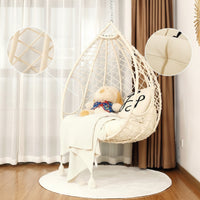 Hanging Basket Chair Woven Hanging Chair with Cushion Padded Furniture for Adults, Teens, Balcony, Bedroom, Living Room