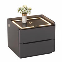 Modern Design Smart Nightstand two Storage Drawers Illuminated Charging Stand Ample Drawer Space Bedside Table Adjustable light-emitting diode Lights for Homeowners, technology aficionados, Students, Home, Apartment, Dorm Room