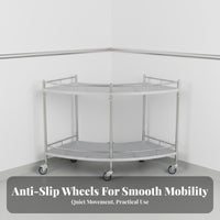 Rust-Resistant Fan-Shaped Medical Cart Easy to Clean Curved Oral Utility Cart Heavy Duty 2-Tier Trolley Braking Wheels for Dentists, Surgeons, Doctors, Operating Room, Medical Facility, Laboratory