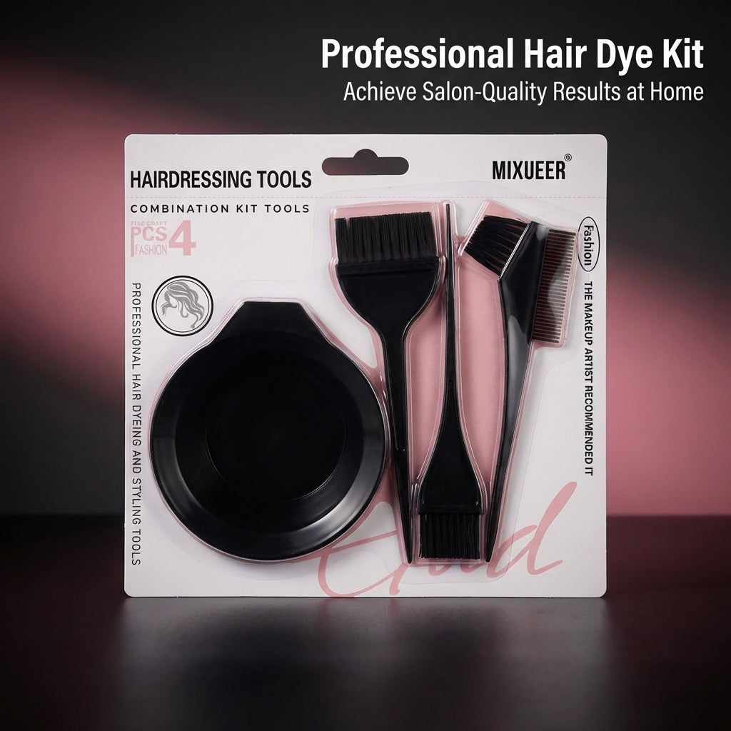Professional Hair Dye Bowl and Brush Set, Four Piece Cosmetology Kit with Tint Tools, Salon Grade Coloring Supplies for Hairdressers