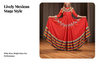 2 Pieces Mexican Folklorico Dress Inclu of S Headpiece Traditional Mexican Dance Costume Rainbow Hem Dance Dress Lively Hues