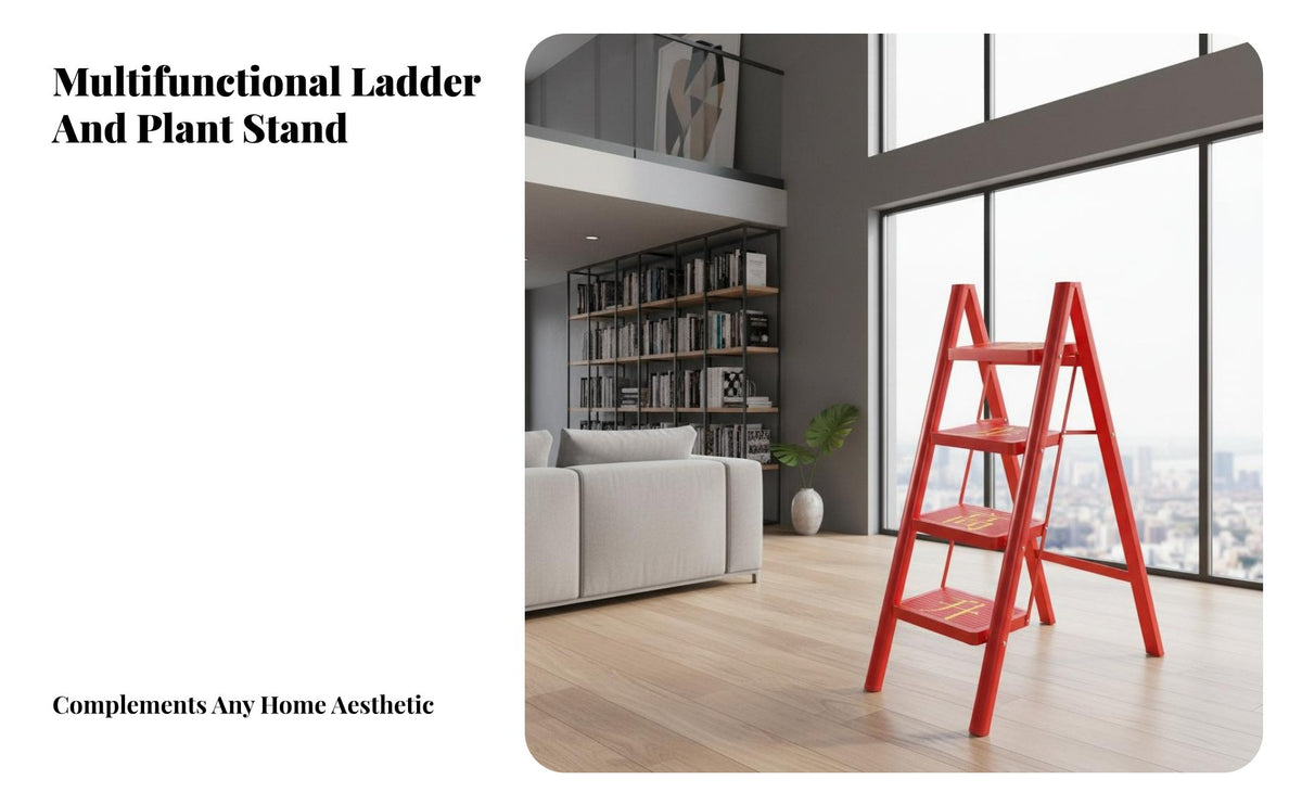 Foldable Retro Triangular Ladder Space-Saving Multi-Purpose Step Stool 150kg Load-Bearing Portable Stepladder High Capacity 330 Lbs for Decor Enthusiasts, Homeowners, Seniors, Indoor, Living Room, Study, Closet