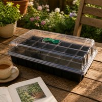 24-Cell Seedling Tray, Propagation Tray with Clear Dome & Adjustable Vent, Reusable Germination Tray for Home Gardeners, Black