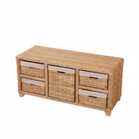 Pastoral design Woven Basket Drawer Cabinet Removable Baskets Woven Basket Drawer Stand Rustic Design Household Storage Multi-Purpose for Apartment Dwellers, Homeowners, Kids' Room, Bedroom, Entryway, Hallway