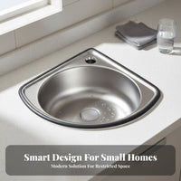 Stainless Steel Triangle Sink Space Saving Stainless Steel Triangle Basin Easy to Clean Angled Kitchen Sink for Homeowners, Small Areas, RV, Washroom