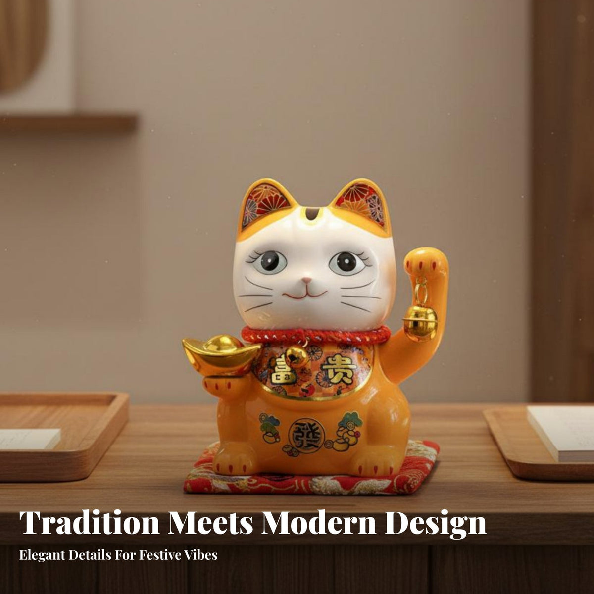 Ceramic Fortunate Cat Statue Double Function Fortunate Cat Piggy Bank Maneki-Neko Currency Box Feng Shui Decor Beckoning Cat
