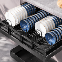 Black Pull Out Dish Rack, Extendable Dish Drainer Telescopic, Anti Rust Drying Rack for Cabinet, Large Capacity Drawer Dish Rack with Drainage