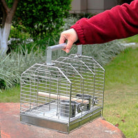Handheld Bird Cage, Extra Large 304 Stainless Steel Bird Carrier with Wood Perch, Portable Outdoor Cockatiel Cage and Bird Cage with Cover