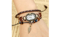 Handmade Leather Bracelet Watch Adjustable Band Oval Dial Bracelet Watch Gold-Tone Frame