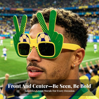 Yellow Edging Brazil Football Glasses Rectangular Lenses Hand Sign Glasses Oversized Frame Themed Eyeglasses Lightweight