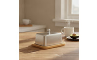 Stainless Steel Butter Dish Compact Butter Dish with Bamboo Tray Easy Clean Cheese Keeper Smooth for Countertop